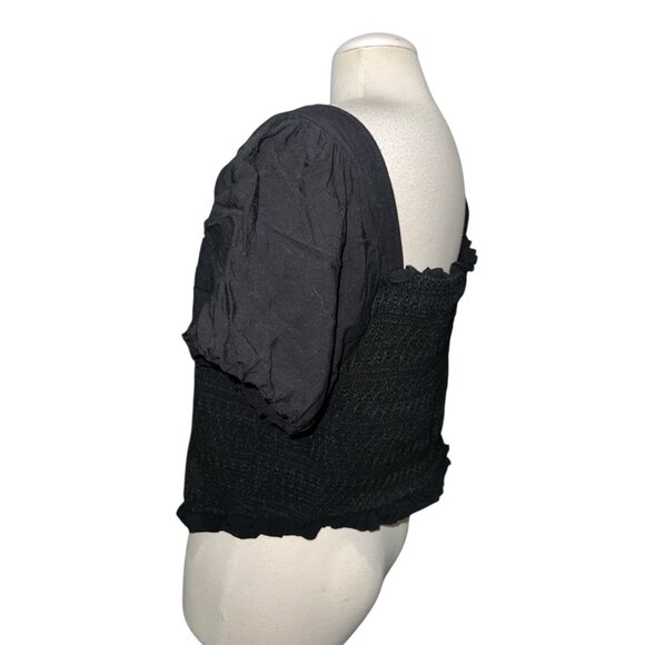 Torrid Womens Plus Size 2 Smocked Black Square Neck Puff Sleeve Top Stretchy & L - Picture 10 of 13
